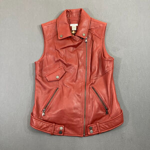 Cache Genuine Leather Vest Women's Size Medium Rust Red Moto Full Zip‎ Jacket